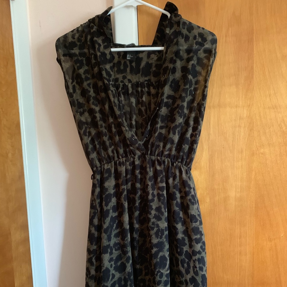 Green Leopard Print Dress w/ Sheer Top (Size 6)
